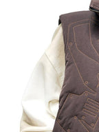 PERSONSOUL Brown Armor Stitch Embroidery Geometric Cropped Stand Collar Women's Nylon Vests