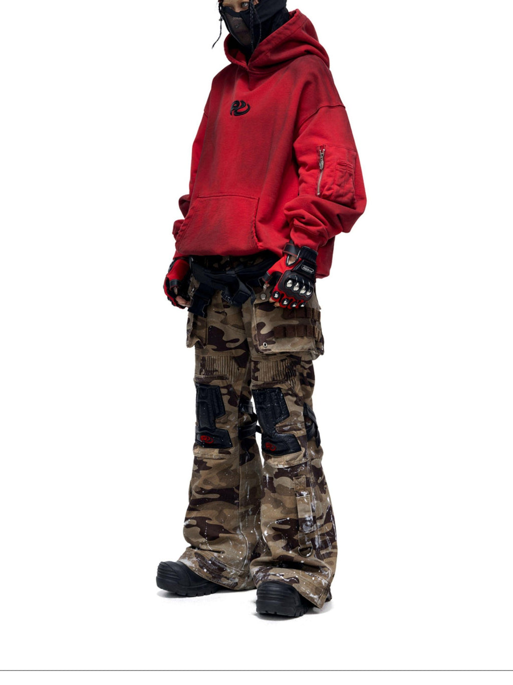 PERSONSOUL Camouflage Racer Protective Structure Mid Rise Cargo Women's Cotton Flare Pants