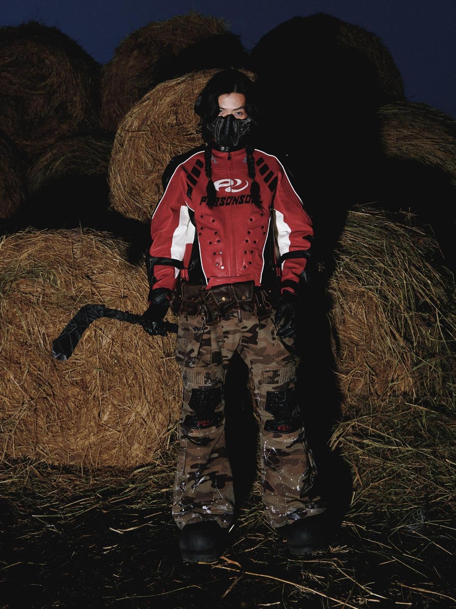PERSONSOUL Camouflage Racer Protective Structure Mid Rise Cargo Women's Cotton Flare Pants