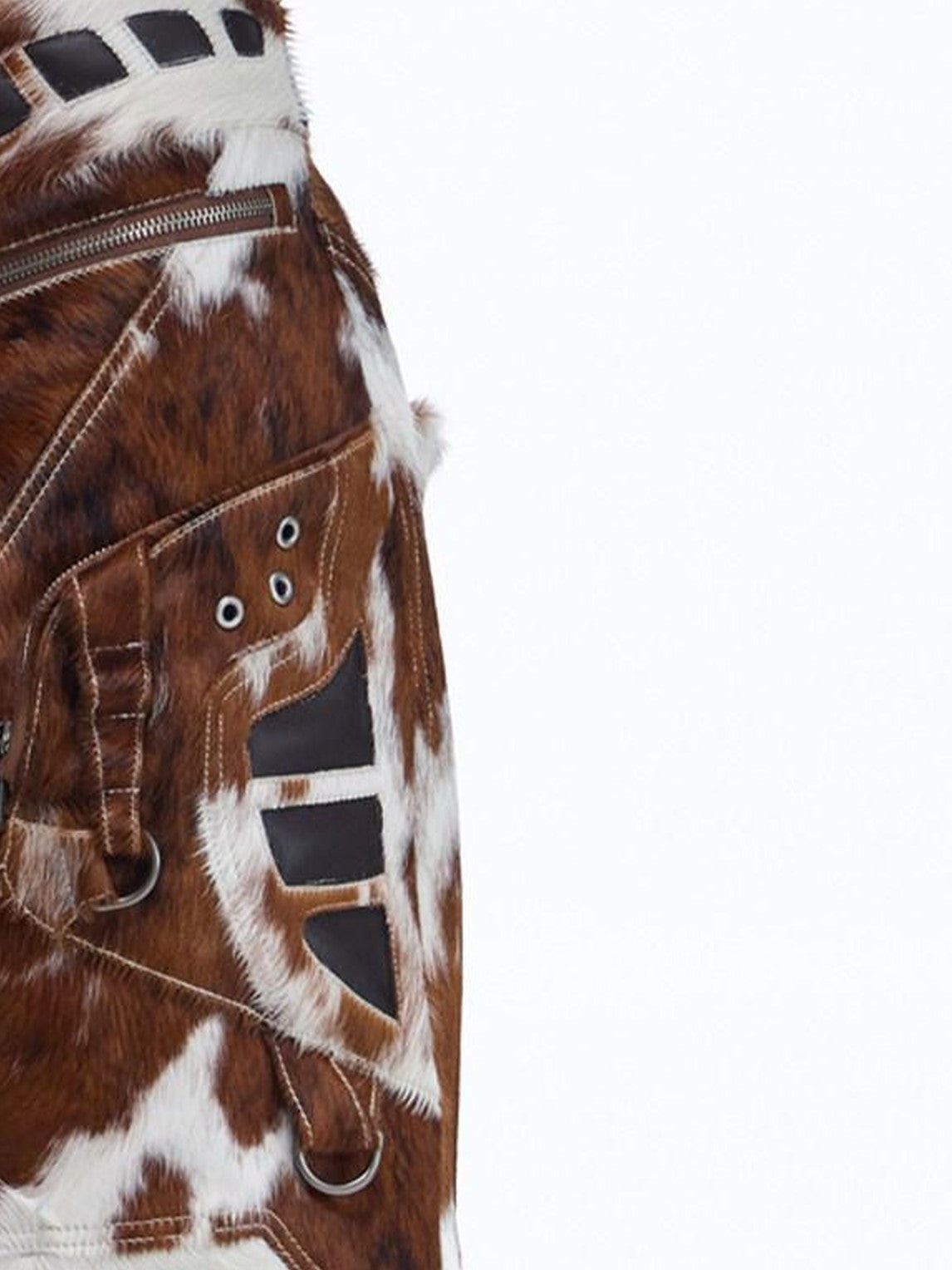 PERSONSOUL Cow Print Biker Patchwork 3d Embellished Women's Top Grain Cowhide Leather Pants