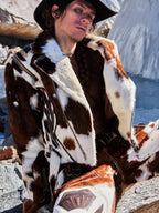 PERSONSOUL Cow Print Shearling Biker Women's Top Grain Cowhide Leather Jackets