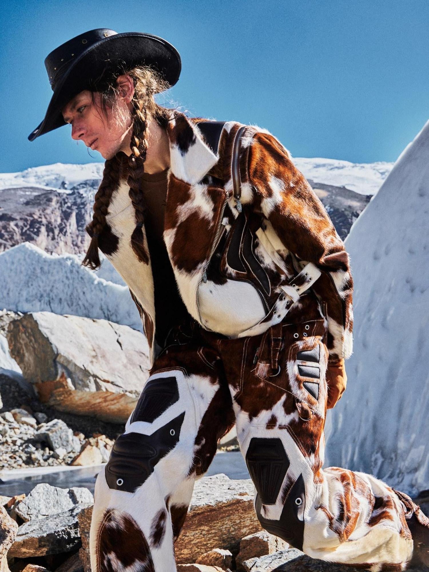 PERSONSOUL Cow Print Shearling Biker Women's Top Grain Cowhide Leather Jackets