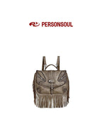 PERSONSOUL Cracked Black Handmade Tassel Punk Boxy Women's Sheepskin Backpack