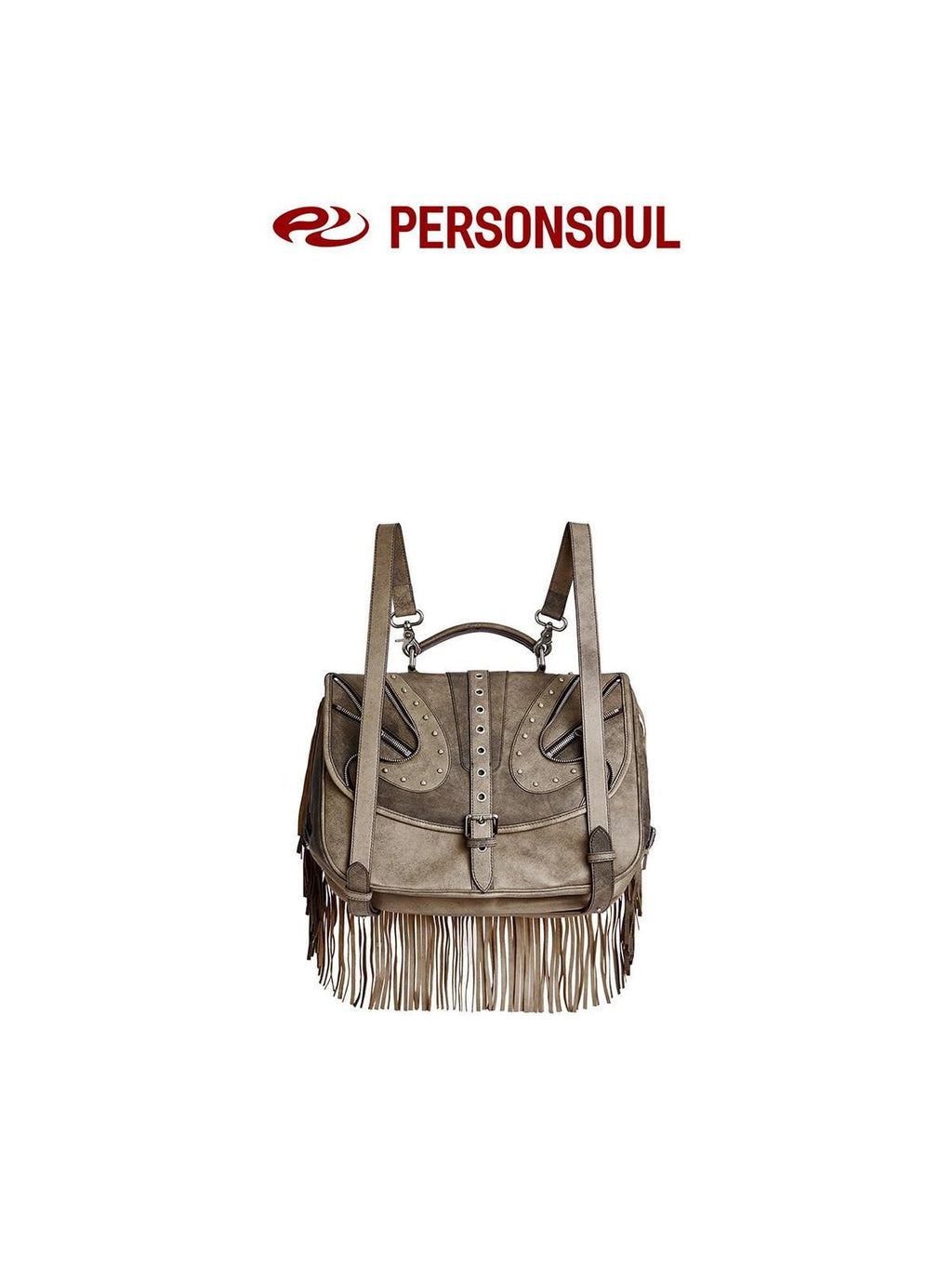 PERSONSOUL Cracked Black Handmade Tassel Punk Boxy Women's Sheepskin Backpack
