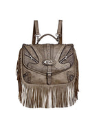 PERSONSOUL Cracked Black Handmade Tassel Punk Boxy Women's Sheepskin Backpack