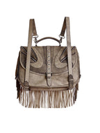 PERSONSOUL Cracked Black Handmade Tassel Punk Boxy Women's Sheepskin Backpack