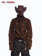 PERSONSOUL Crocodile Embossed Distressed Slim Women's Cowhide Leather Jackets