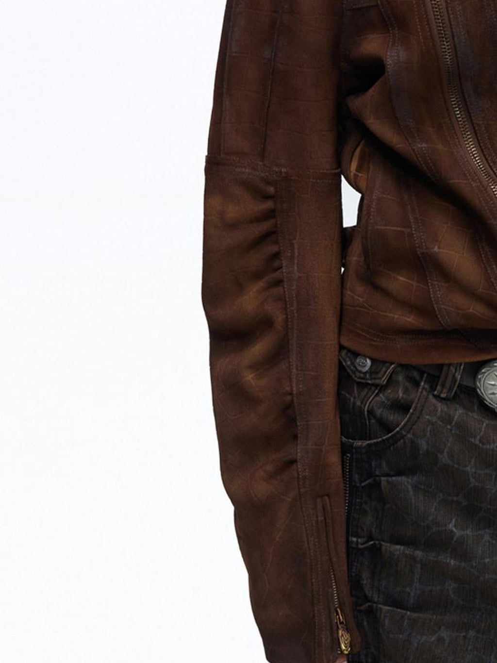 PERSONSOUL Crocodile Embossed Distressed Slim Women's Cowhide Leather Jackets