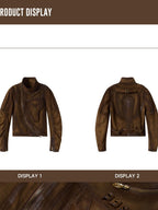 PERSONSOUL Crocodile Embossed Distressed Slim Women's Cowhide Leather Jackets