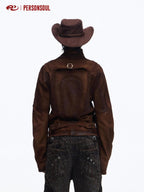 PERSONSOUL Crocodile Embossed Distressed Slim Women's Cowhide Leather Jackets