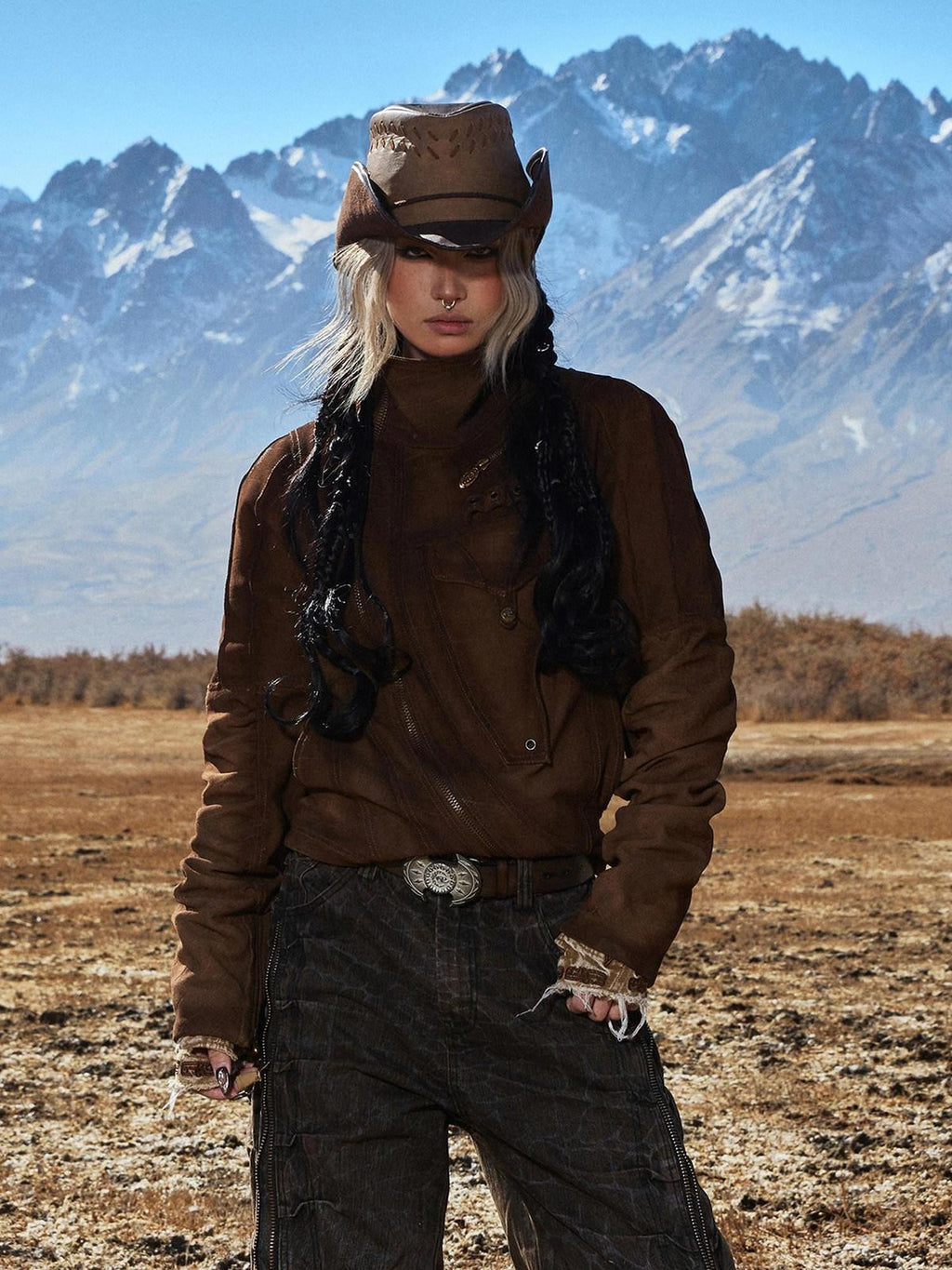 PERSONSOUL Crocodile Embossed Distressed Slim Women's Cowhide Leather Jackets