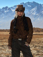 PERSONSOUL Crocodile Embossed Distressed Slim Women's Cowhide Leather Jackets