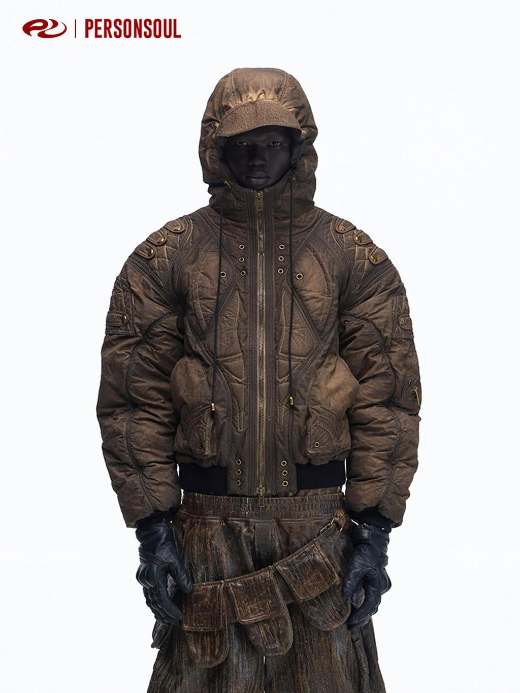 PERSONSOUL Dip Dye Hooded Metal Patch Pockets Ribbed Hem Women's Polyester Puffer Jackets