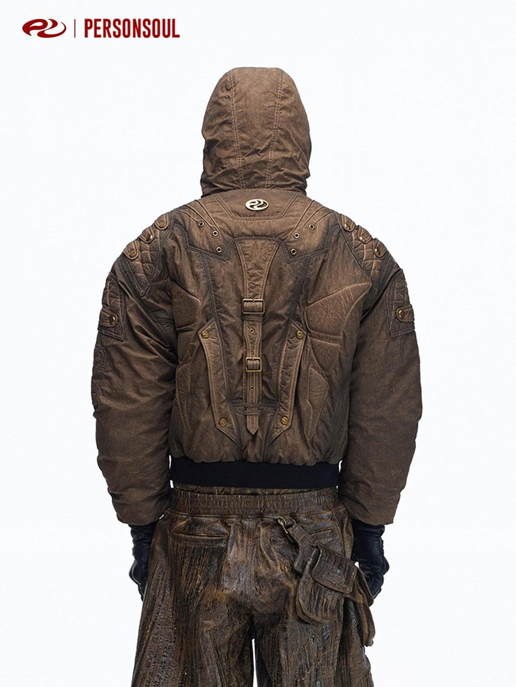 PERSONSOUL Dip Dye Hooded Metal Patch Pockets Ribbed Hem Women's Polyester Puffer Jackets