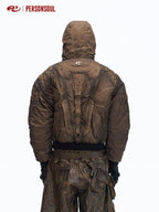 PERSONSOUL Dip Dye Hooded Metal Patch Pockets Ribbed Hem Women's Polyester Puffer Jackets