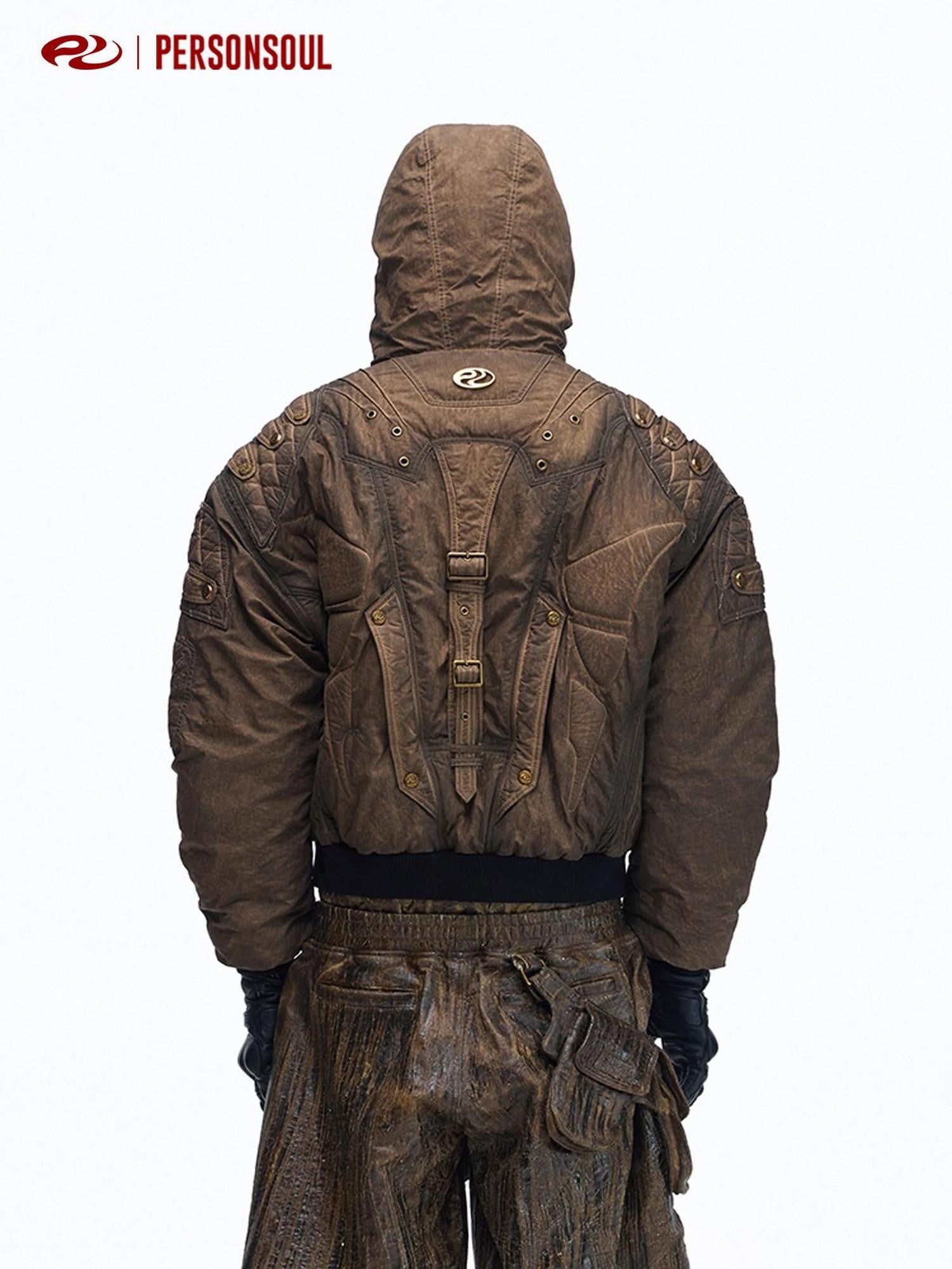 PERSONSOUL Dip Dye Hooded Metal Patch Pockets Ribbed Hem Women's Polyester Puffer Jackets