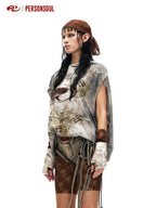 PERSONSOUL Distressed Embroidered Hooded Sleeveless Loose Women's Cotton Hoodies