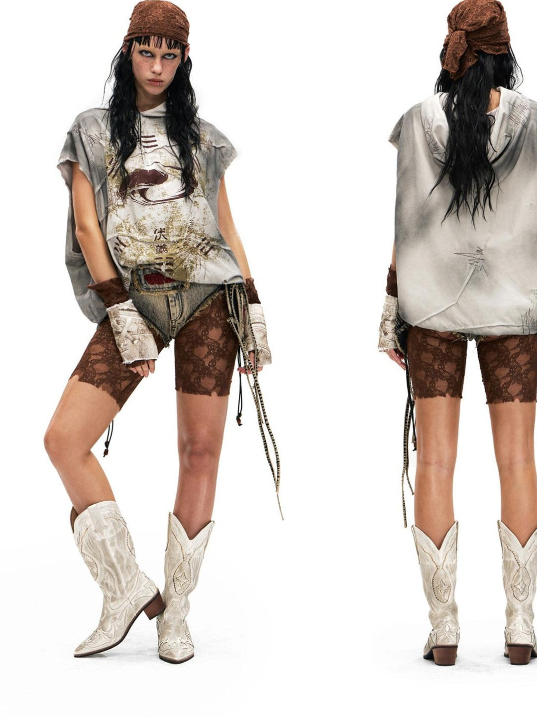 PERSONSOUL Distressed Embroidered Hooded Sleeveless Loose Women's Cotton Hoodies