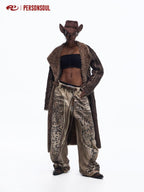 PERSONSOUL Distressed Tiger Print Asymmetrical Women's Cotton Wide Leg Sweatpants/joggers