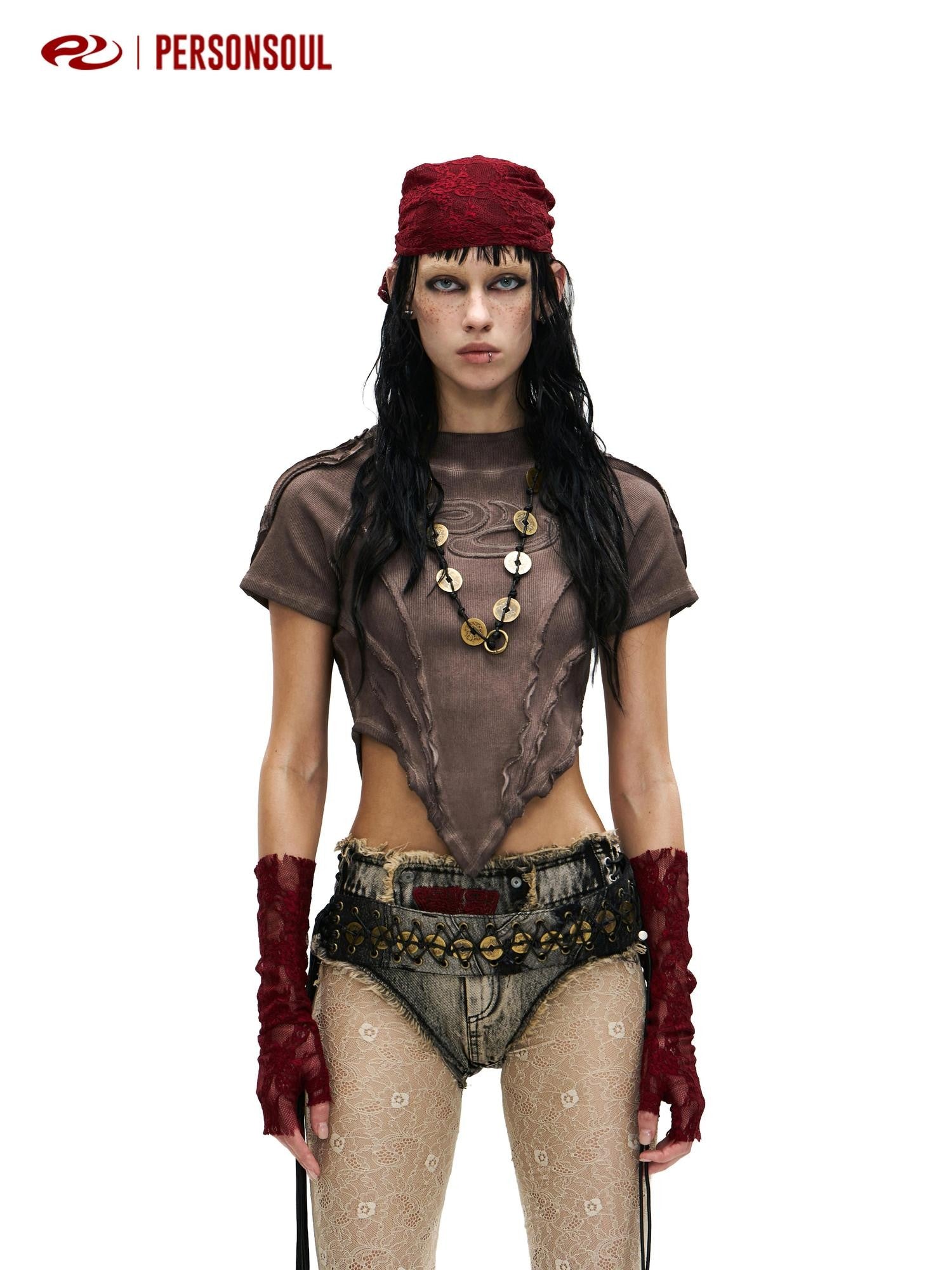 PERSONSOUL Embroidered Patchwork High Waist Pocketed Slim Women's Cotton Short Trousers