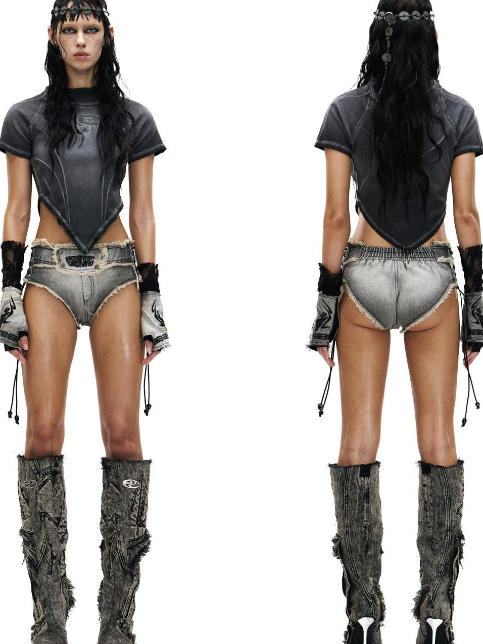 PERSONSOUL Embroidered Patchwork High Waist Pocketed Slim Women's Cotton Short Trousers