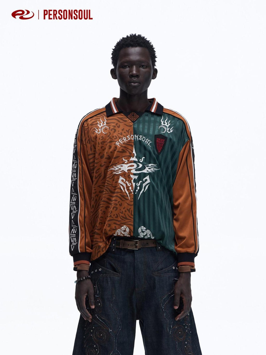 PERSONSOUL Ethnic Football Colorblock Patchwork Women's Polyester Long Sleeve T-shirts