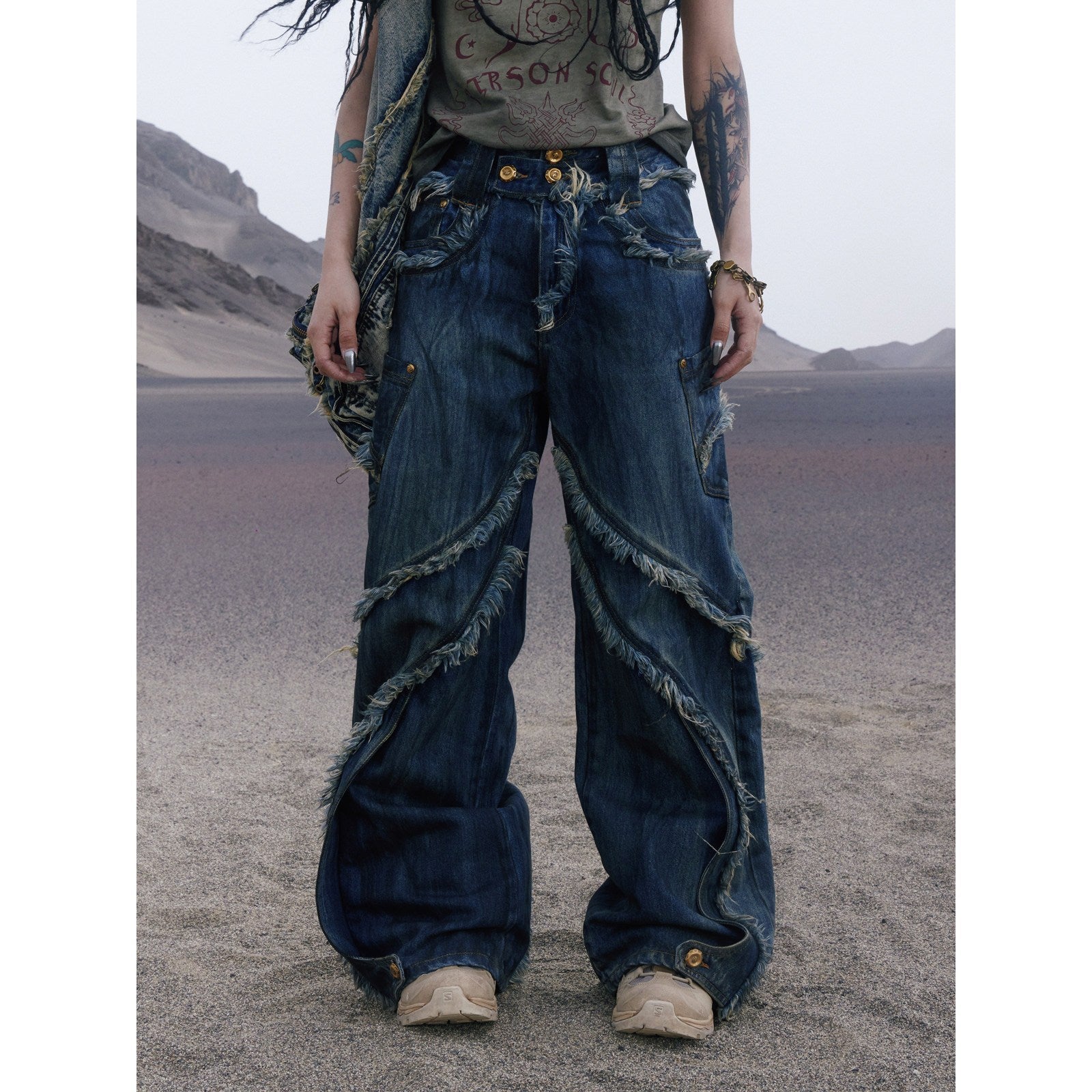 PERSONSOUL_Gold_Tie_Dye_Fluid_Structure_Raw_Hem_Women's_Cotton_Wide-leg_Jeans_798592854259_MISSTT