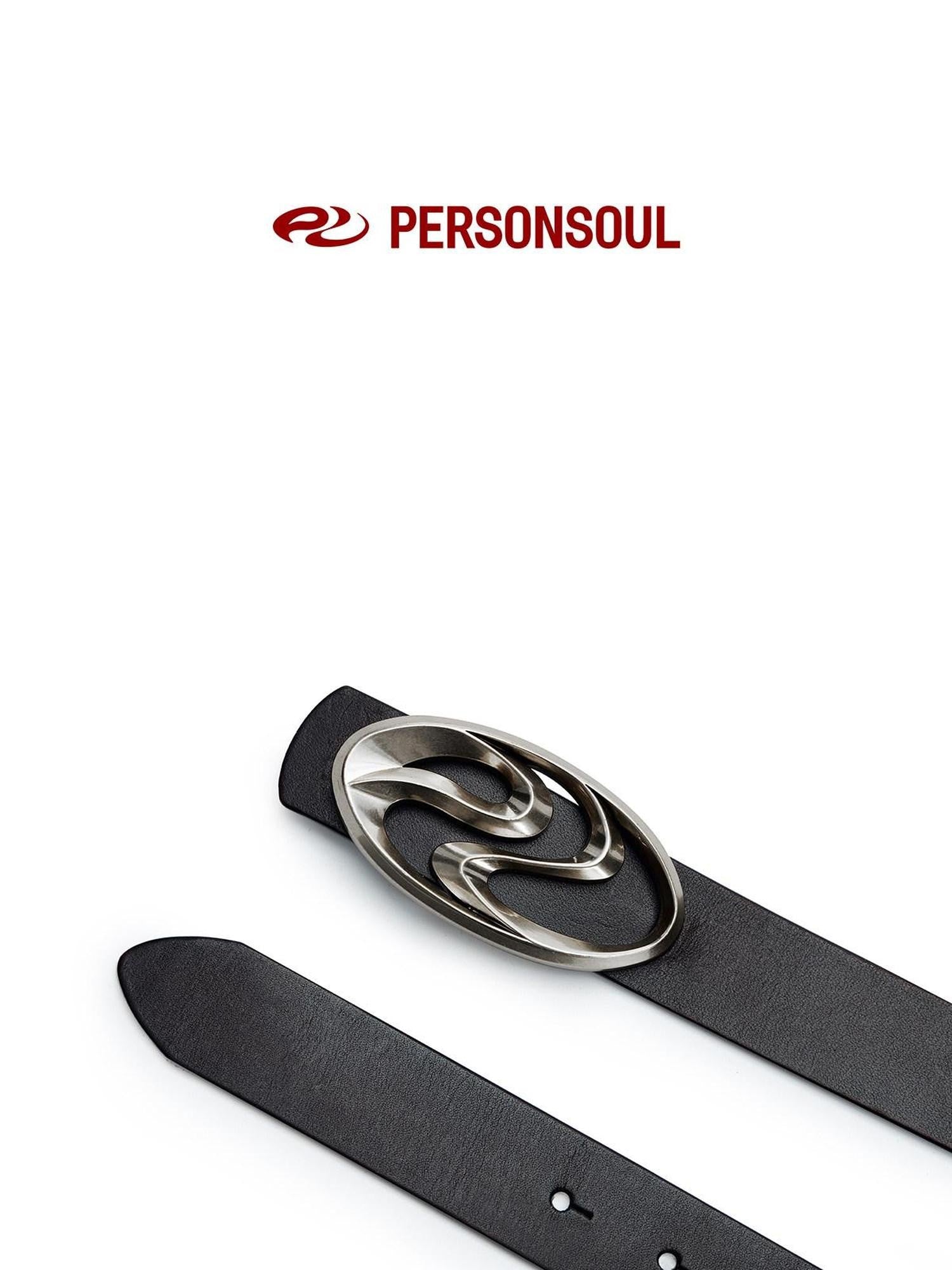 PERSONSOUL Matte Silver Aged Symbol Motif Minimal Women's Top Grain Cowhide Lacquer Belts
