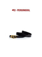 PERSONSOUL Matte Silver Aged Symbol Motif Minimal Women's Top Grain Cowhide Lacquer Belts