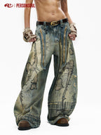 PERSONSOUL Paint Splatter Patch Embroidery Women's Denim Wide-leg Jeans
