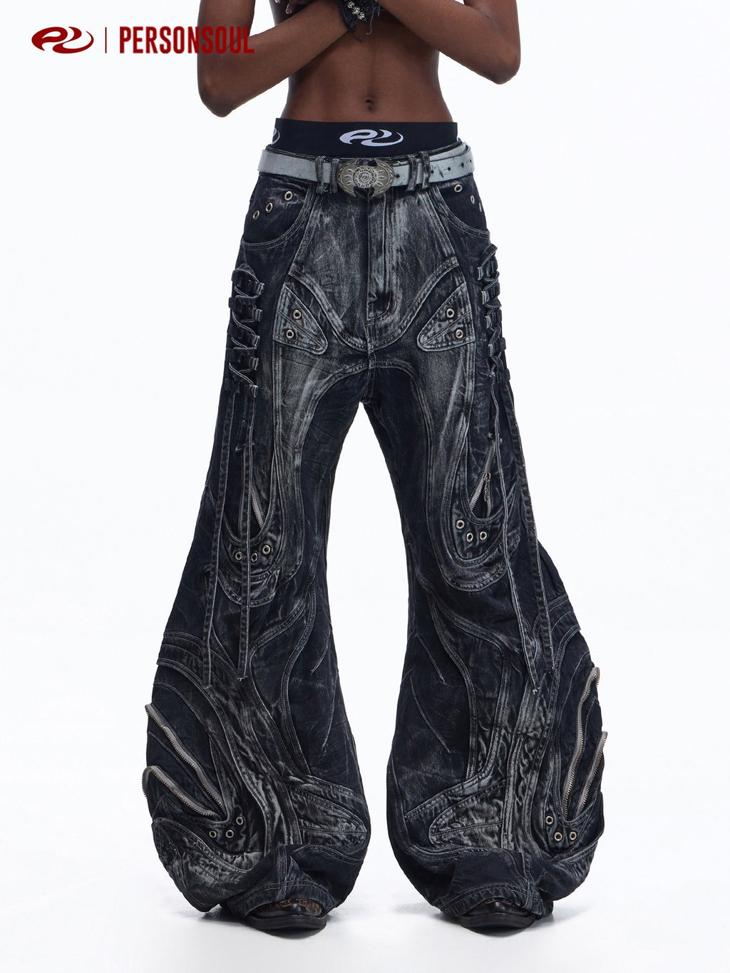 PERSONSOUL_Patchwork_Drawstring_Distressed_Metal_Trim_Women's_Cotton_Wide-leg_Jeans_971506215162_MISSTT