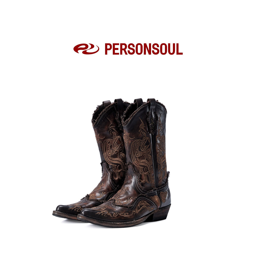 PERSONSOUL_Patterned_Embroidered_Water_Dyed_Women's_Cowhide_Wedge_Mid_Calf_Pointed_Boots_1019151697896_MISSTT