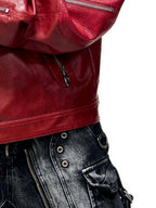 PERSONSOUL Red Crocodile Embossed 3d Symbol Splice Lapel Zipper Women's Pu Leather Jackets