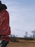PERSONSOUL Red Crocodile Embossed 3d Symbol Splice Lapel Zipper Women's Pu Leather Jackets