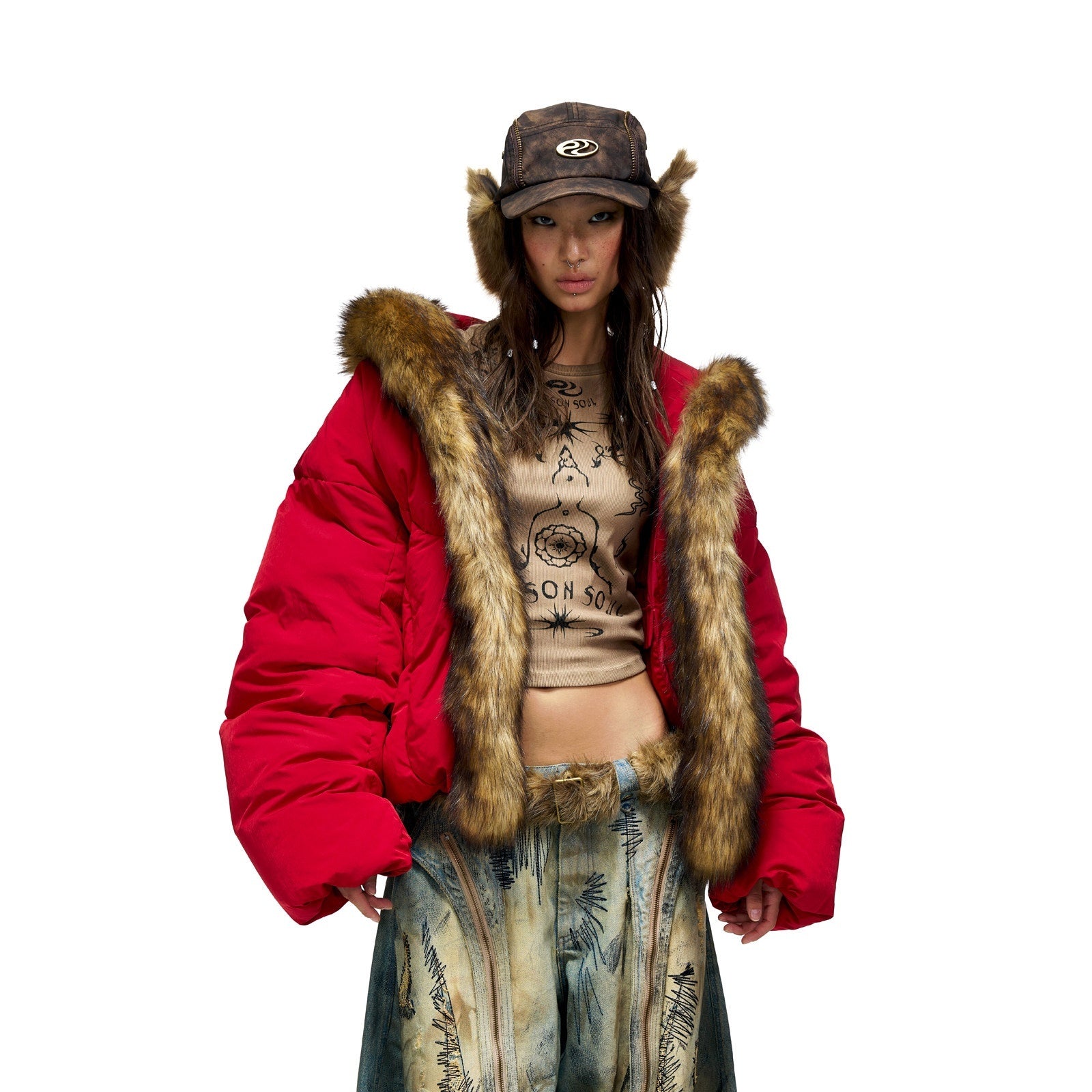 PERSONSOUL_Red_Totem_Embroidery_Fur_Collar_Hooded_Women's_White_Duck_Down_Down_Jackets_855019848459_MISSTT