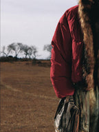PERSONSOUL Red Totem Embroidery Fur Collar Hooded Women's White Duck Down Down Jackets