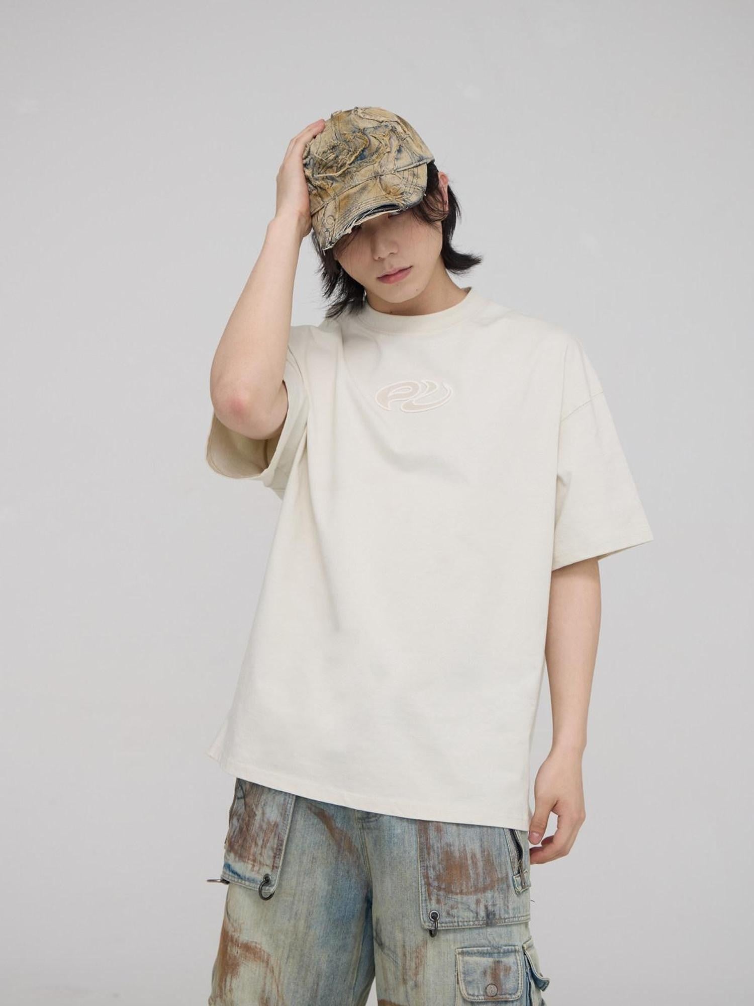 PERSONSOUL Relaxed No Iron Geometric Logo Women's Cotton Short Sleeve T-shirts