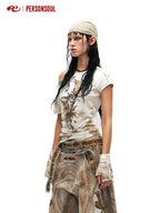 PERSONSOUL Rhinestone Totem One Shoulder Slim Women's Cotton Short Sleeve T-shirts