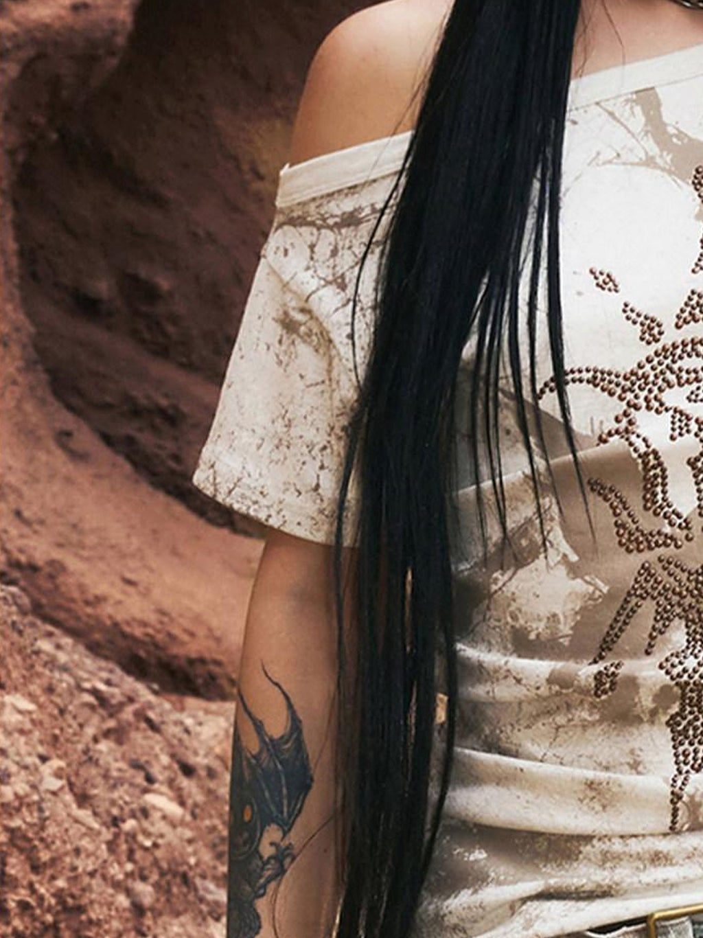 PERSONSOUL Rhinestone Totem One Shoulder Slim Women's Cotton Short Sleeve T-shirts