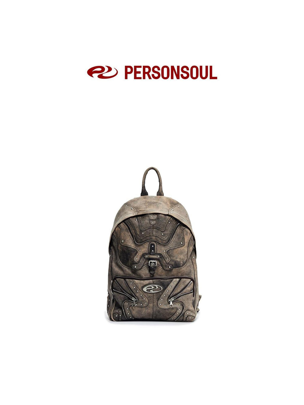 PERSONSOUL Round Punk Soft Handle Zipper Pocket Waterproof Women's Sheepskin Backpack