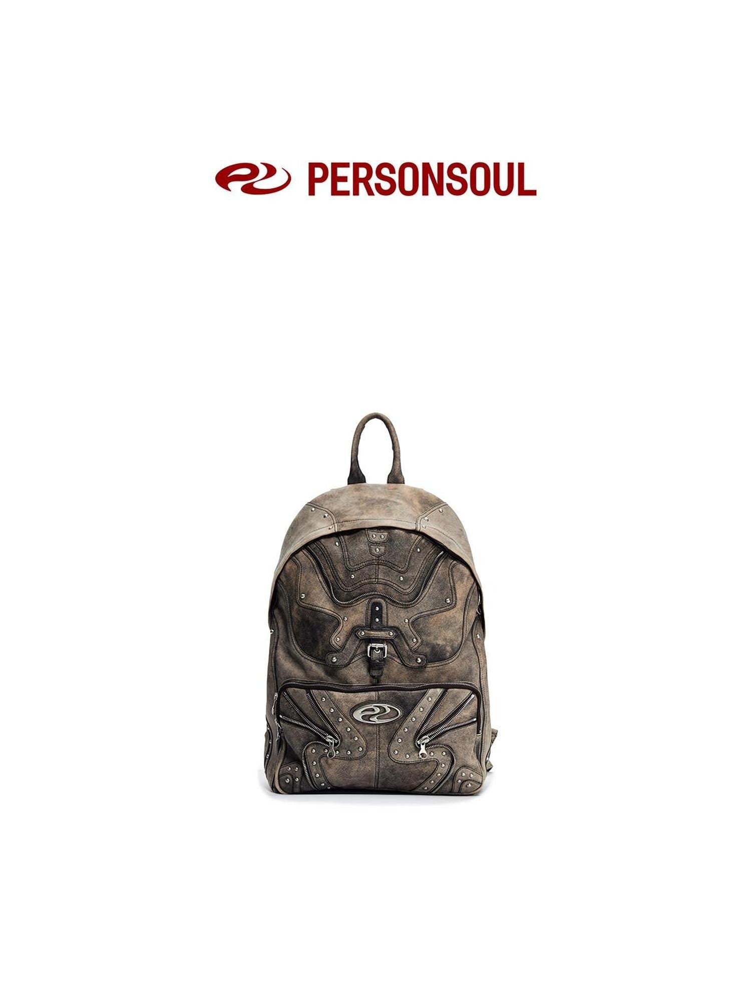 PERSONSOUL Round Punk Soft Handle Zipper Pocket Waterproof Women's Sheepskin Backpack