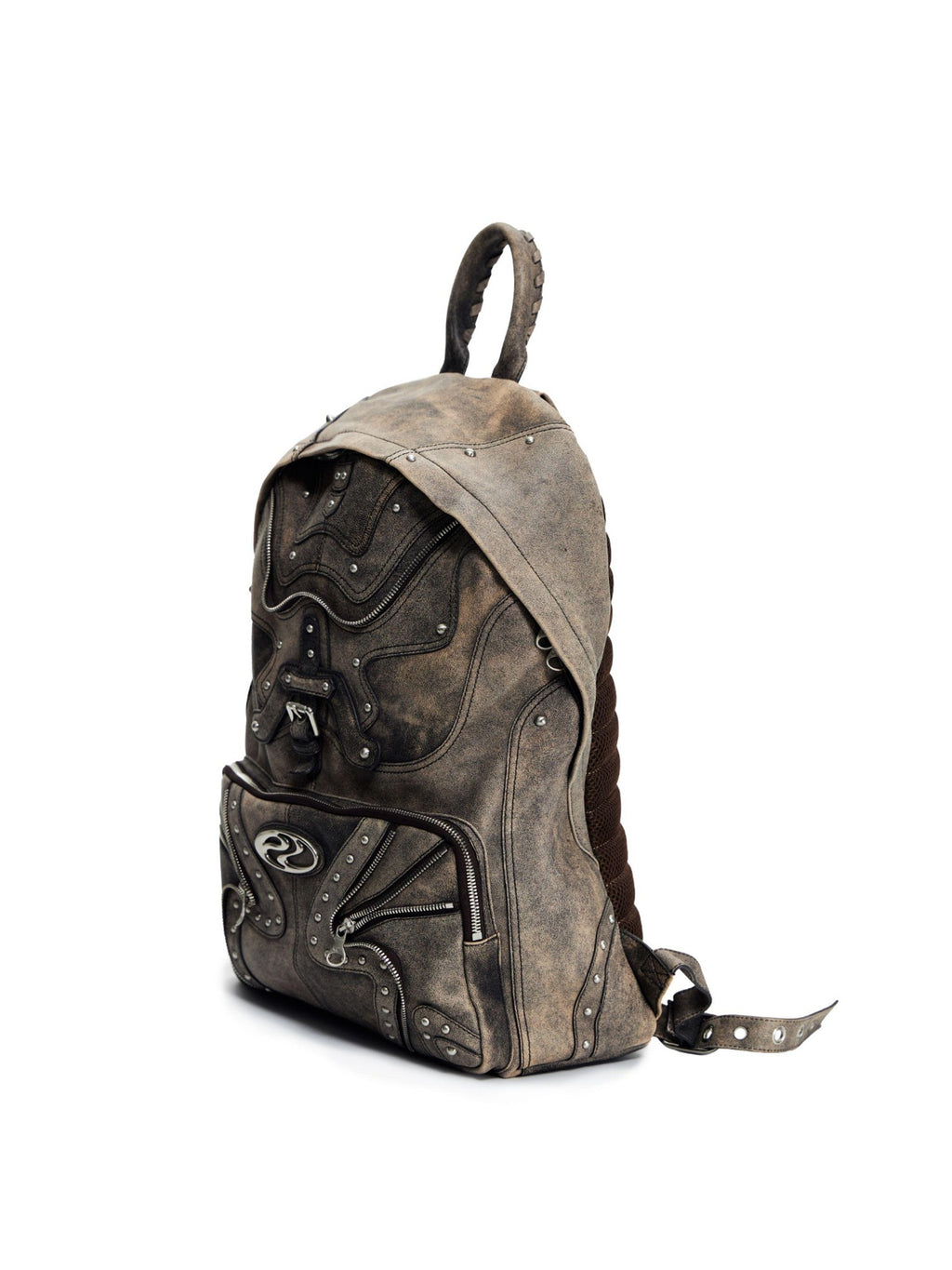 PERSONSOUL Round Punk Soft Handle Zipper Pocket Waterproof Women's Sheepskin Backpack