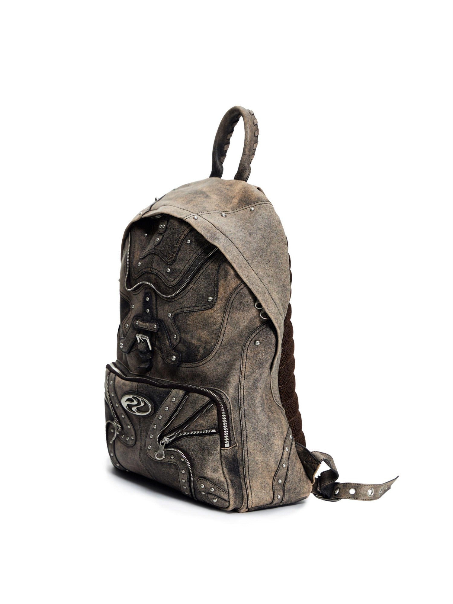 PERSONSOUL Round Punk Soft Handle Zipper Pocket Waterproof Women's Sheepskin Backpack