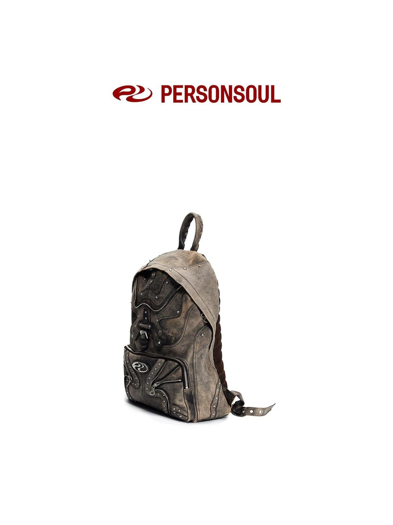 PERSONSOUL Round Punk Soft Handle Zipper Pocket Waterproof Women's Sheepskin Backpack