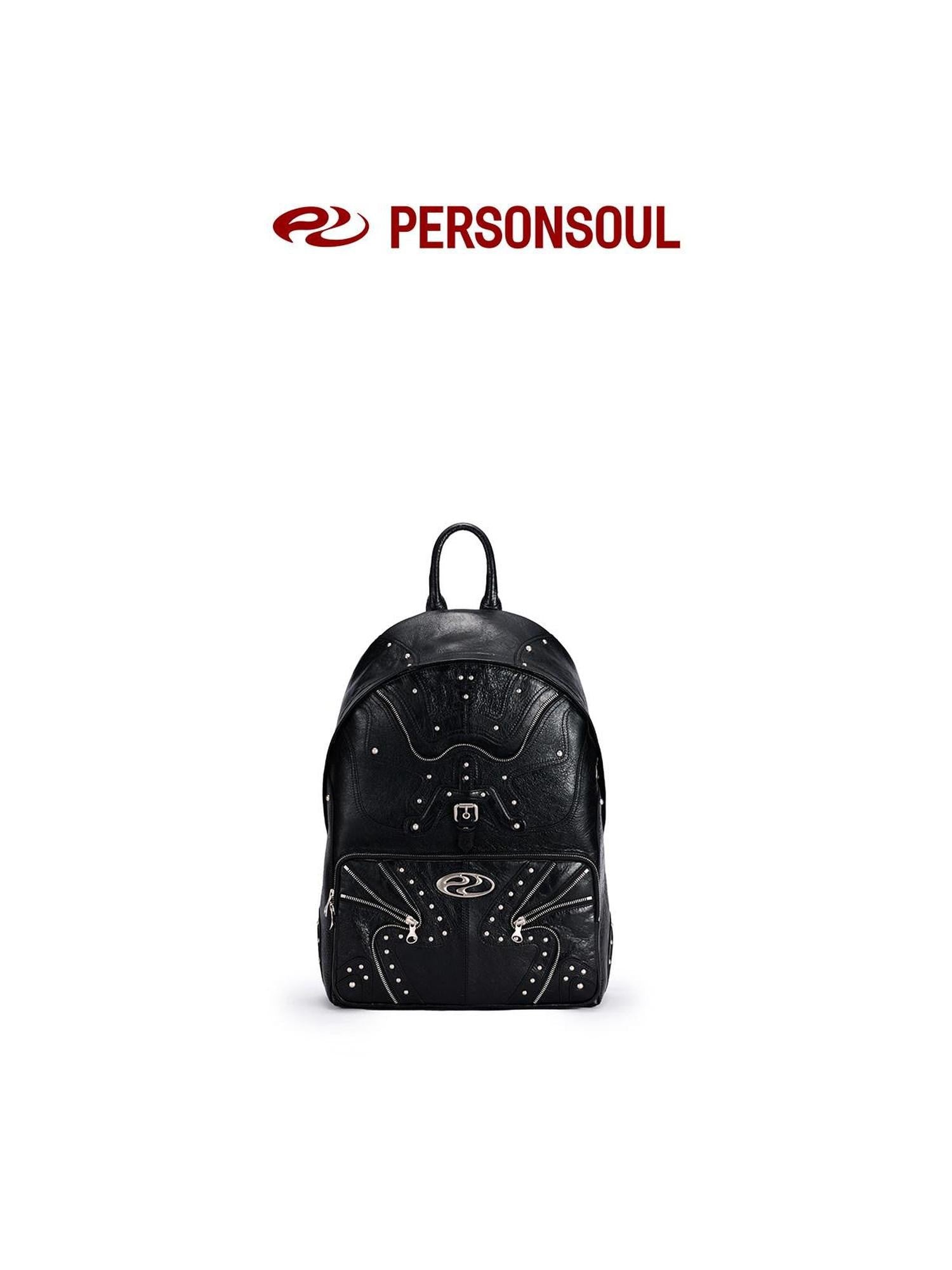 PERSONSOUL Round Punk Soft Handle Zipper Pocket Waterproof Women's Sheepskin Backpack
