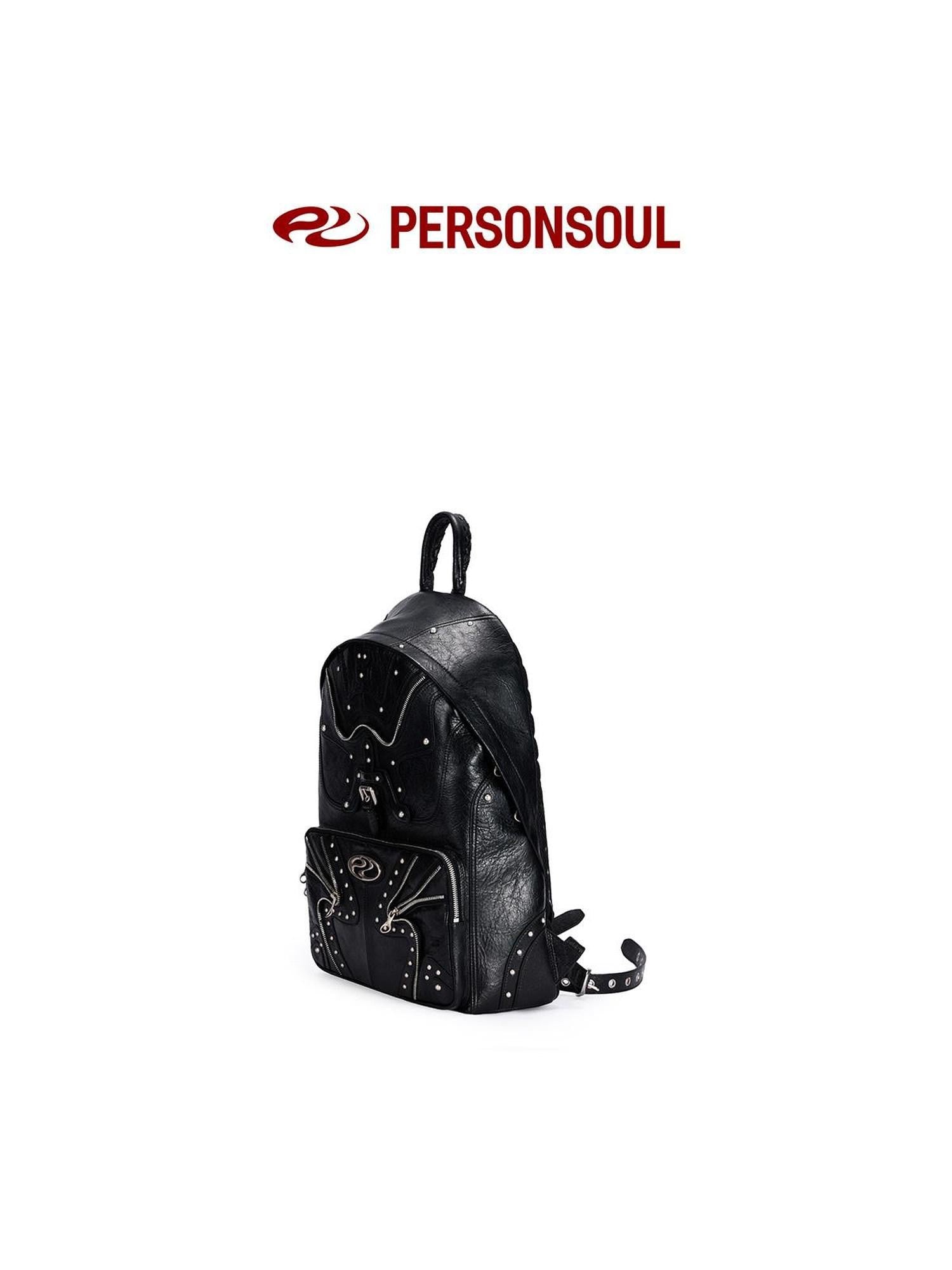 PERSONSOUL Round Punk Soft Handle Zipper Pocket Waterproof Women's Sheepskin Backpack