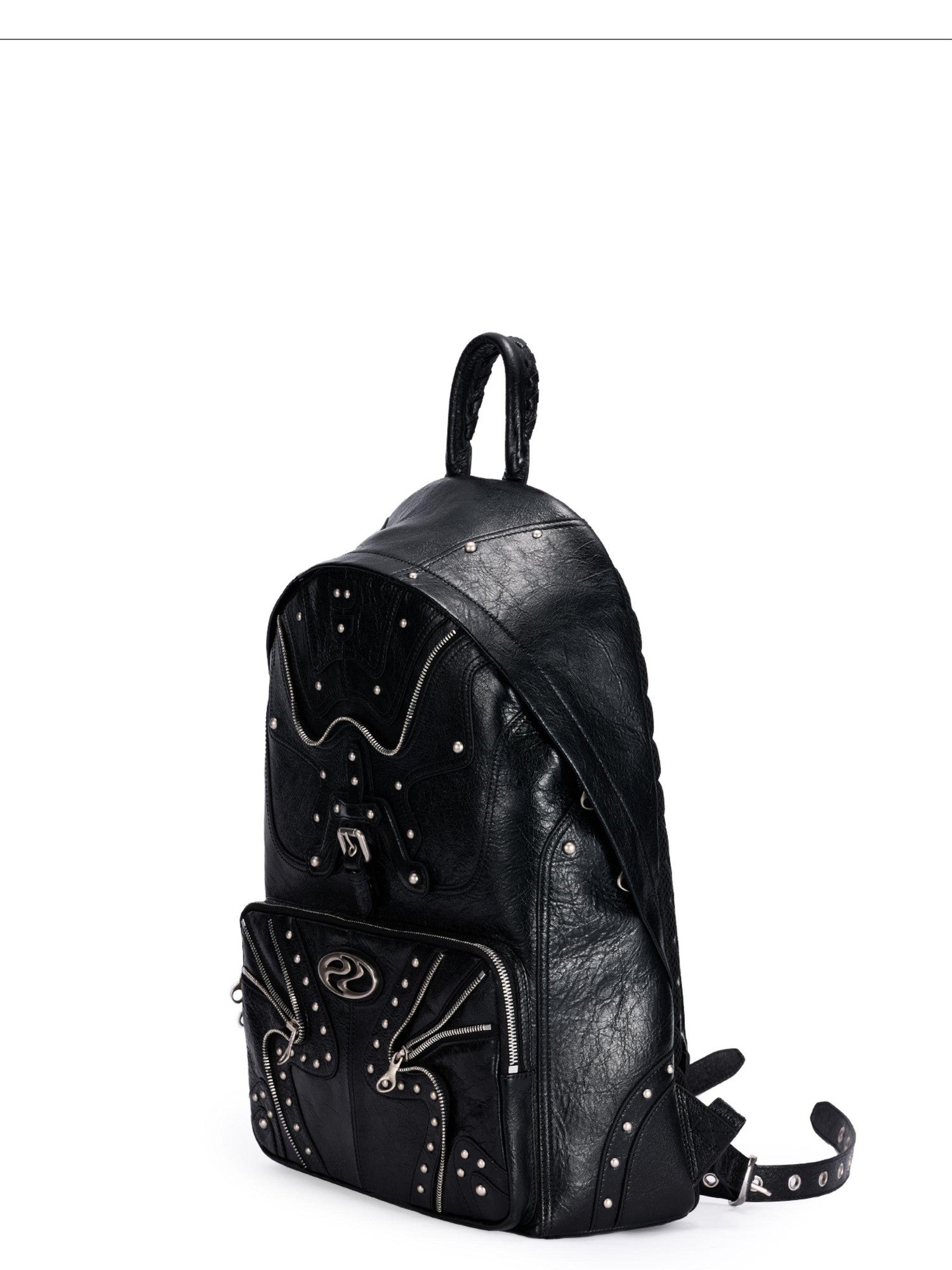PERSONSOUL Round Punk Soft Handle Zipper Pocket Waterproof Women's Sheepskin Backpack