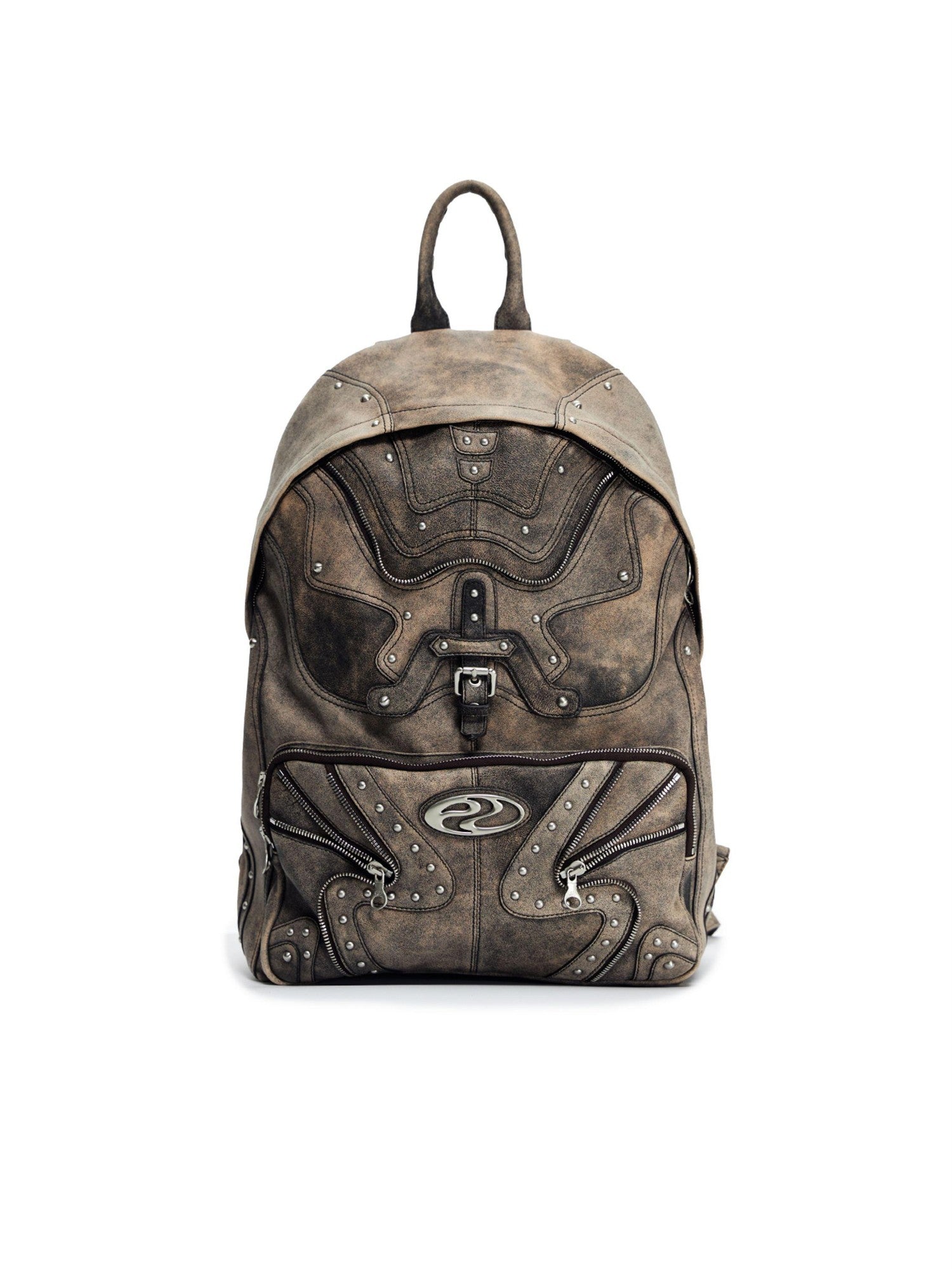 PERSONSOUL Round Punk Soft Handle Zipper Pocket Waterproof Women's Sheepskin Backpack