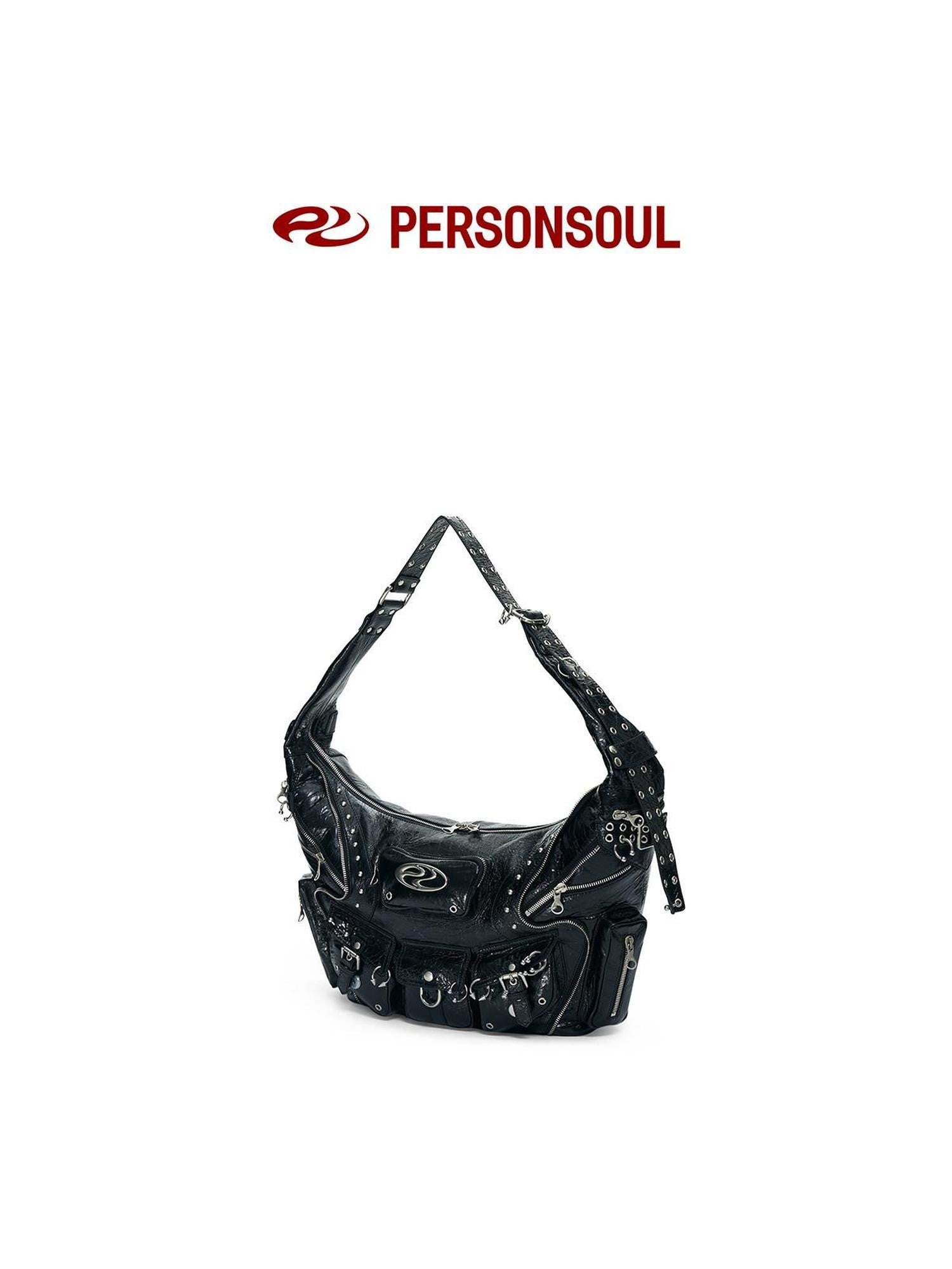 PERSONSOUL Skull Print Punk Slouch Hobo Dumpling Shape Women's Sheepskin Handbags