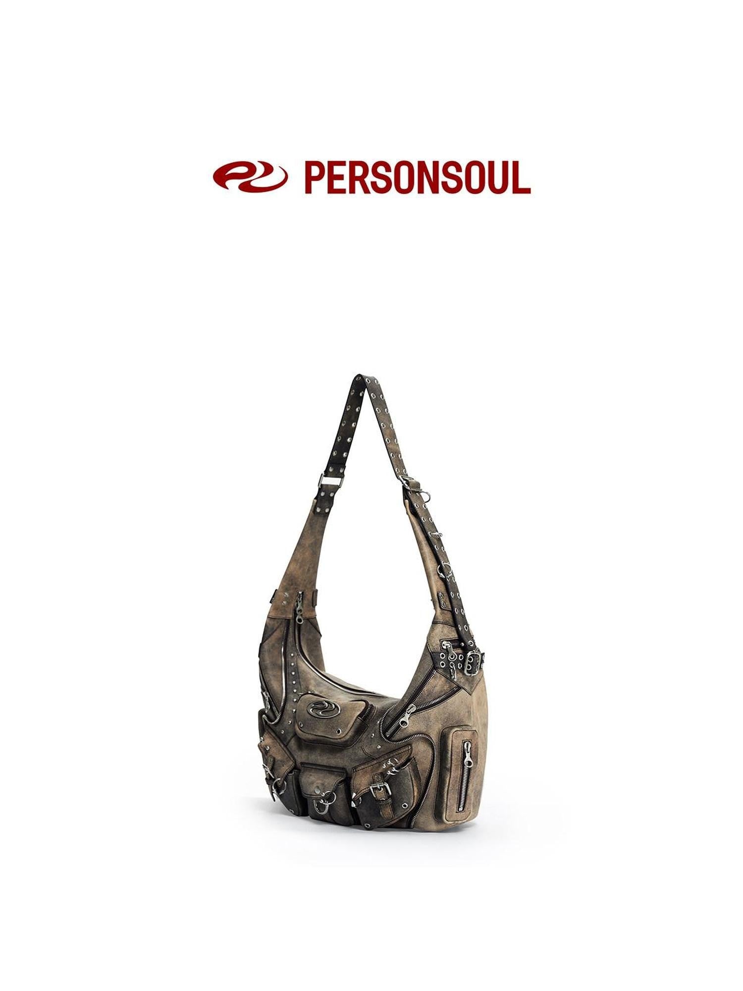 PERSONSOUL Skull Print Punk Slouch Hobo Dumpling Shape Women's Sheepskin Handbags